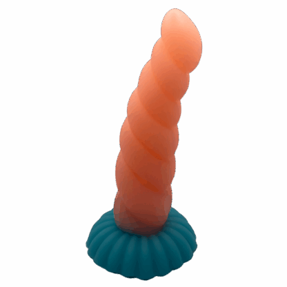 Image of unicorn suction dildo, ribbed pink and blue