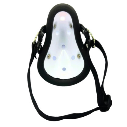 Image of groin cup with attachments to hold against face.