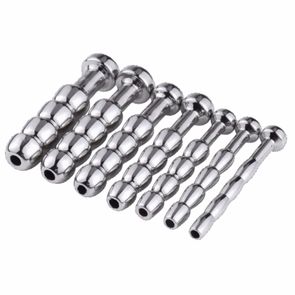Image of 7 Stainless Steel Urethral Sounding Plugs in ascending order