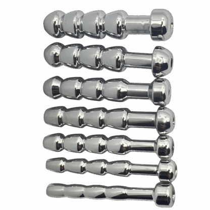 Image of 7 Stainless Steel Urethral Sounding Plugs in ascending order