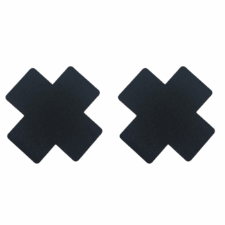 Image of two black cross nipple stickers