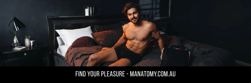 Man relaxing on a bed with a Find Your Pleasure banner — Manatomy
